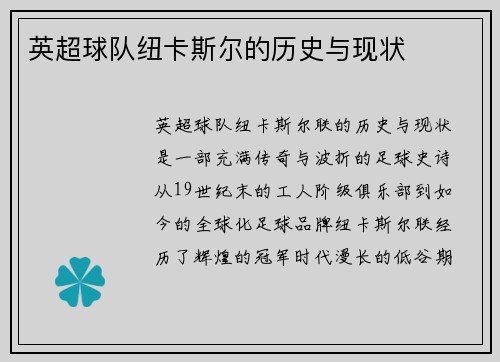 英超球队纽卡斯尔的历史与现状